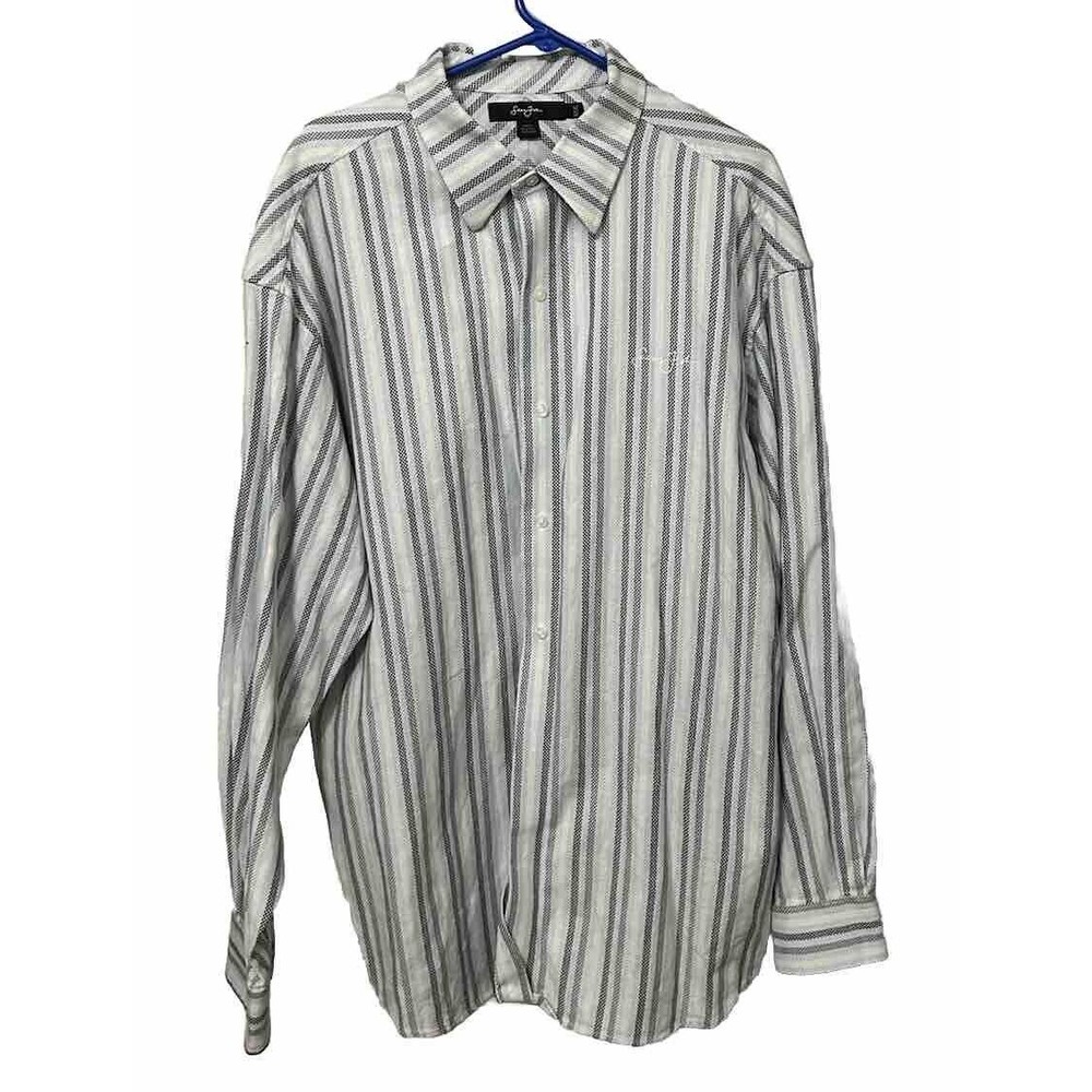 Sean John men's Long Sleeve Button Down Striped W/B/Gray Shirt XXXL Embroidered